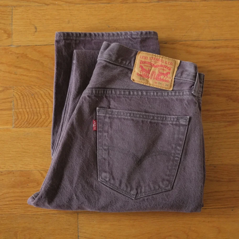 Levi's 501 Jeans Mens Purple White Oak Cone Denim Straight Leg 34x34 Heritage